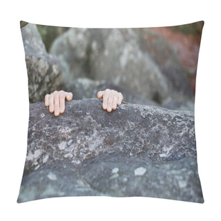 Personality  Hands Cling To The Edge Of A Stone Cliff Pillow Covers