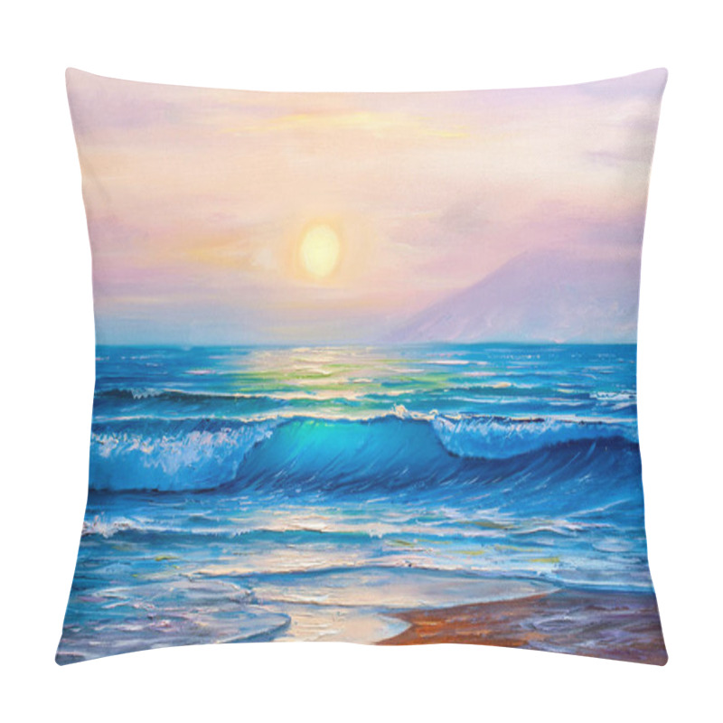 Personality  Sunset over sea, painting by oil on canvas.  pillow covers