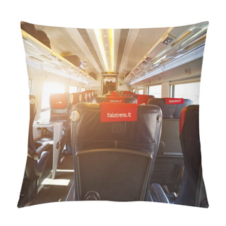 Personality  Milan, Italy - July 15, 2018: Interior Of Italo Train, It Is The Brand With Which The Private Company Promotes Its High-speed Services Pillow Covers