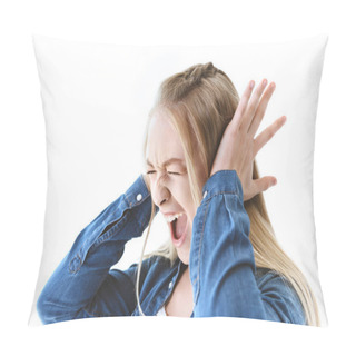 Personality  Screaming Teenager Covering Ears Pillow Covers