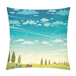 Personality  Rural Summer Landscape And Cows. Pillow Covers