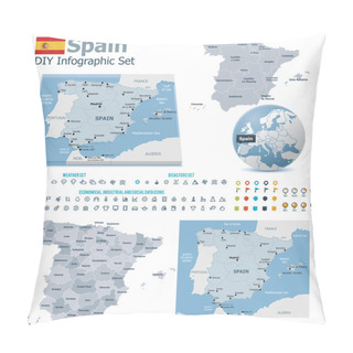 Personality  Spain Maps With Markers Pillow Covers