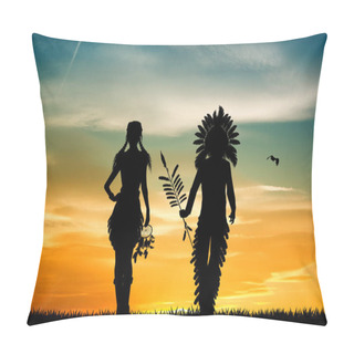 Personality  Indians Couple At Sunset Pillow Covers
