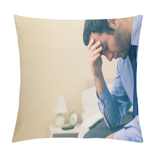 Personality  Sad Man Sitting Head In Hands On His Bed Pillow Covers
