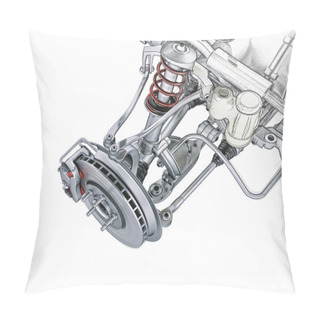 Personality  Multi Link Front Car Suspension, With Brake. Photorealistic 3 D Pillow Covers