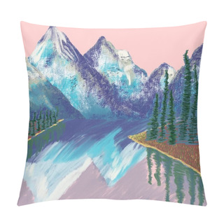 Personality  A Beautiful Illustration Of Mountains Reflecting In The River Pillow Covers