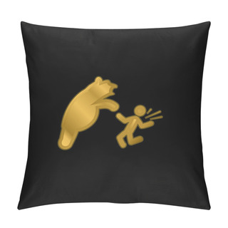 Personality  Bear Attacking Gold Plated Metalic Icon Or Logo Vector Pillow Covers