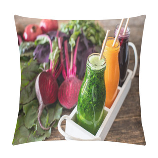 Personality  Detox With Fresh Vegetables Juice And Healthy Fruits Juice. Antioxidant Foods. Pillow Covers