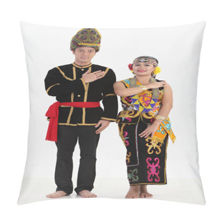 Personality  Couple From Borneo Dancing And Posing In Studio Pillow Covers