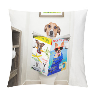Personality  Dog On Toilet Seat Reading Newspaper Pillow Covers