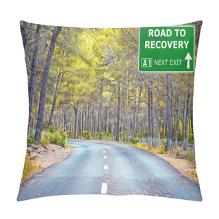 Personality  ROAD TO RECOVERY Road Sign Against Clear Blue Sky Pillow Covers