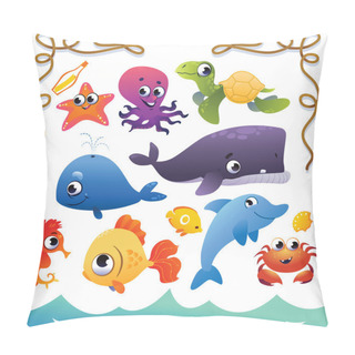 Personality  Vector Set Of Cute Sea Animals And Rope Frame. Pillow Covers