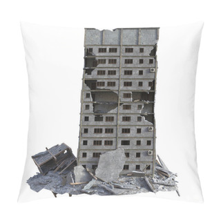 Personality  3D Rendered Ruined Modern Building Isolated On White Background  - 3D Illustration Pillow Covers