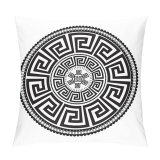 Personality  Ancient Round Ornament. Vector Isolated Black Meander Pattern Pillow Covers