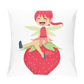 Personality  Cute Little Strawberry Fairy Sitting Happy In Big Red Strawberry Fruit Pillow Covers