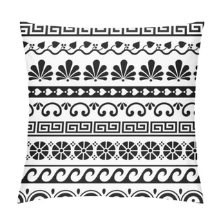 Personality  Greek Key Pattern, Waves And Geometric Seamless Vector Design Set - Ancient In Black And White. Traditional Monochrome Decoration With Floral Shapes Inspired By Traditional Art From Greece  Pillow Covers