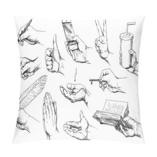 Personality  Set Of Hand Drawn Hands. Pillow Covers