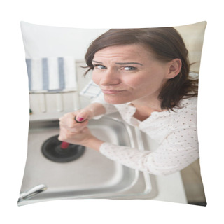 Personality  Upset Woman And Blocked Home Sink Pillow Covers