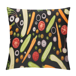 Personality  Top View Of Delicious Vegetable Pattern Background Isolated On Black Pillow Covers