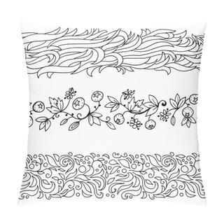 Personality  Set Of Black And White Seamless Borers, Wavy, Floral, Vintage Ornate. Vector Design Elements. Pillow Covers