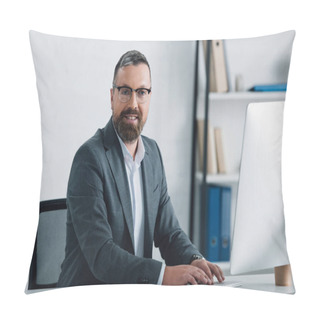 Personality  Handsome Businessman In Formal Wear Smiling And Looking At Camera  Pillow Covers