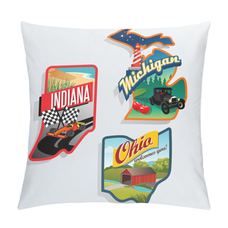 Personality  Retro US State Illustrations Indiana, Ohio, Michigan Pillow Covers