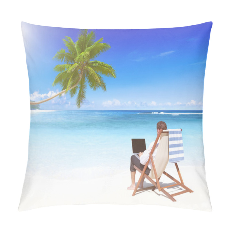 Personality  Businessman Staying Alone At Beach Pillow Covers