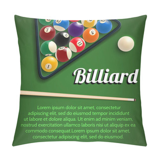 Personality  Billiards 3d Poster With Green Table, Ball And Cue Pillow Covers