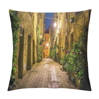 Personality  Beautiful Street Of Tuscan Pienza Town By Night Pillow Covers