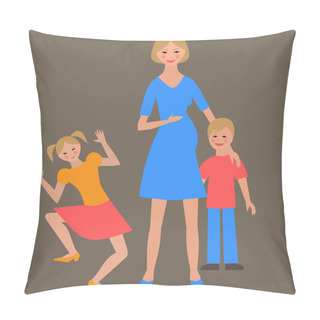 Personality  Flat Portrait Of Happy Family With Mother And Children.   Pillow Covers