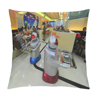 Personality  Robots Are Delivering Dishes At A Robot Restaurant In Kunshan City, East Chinas Jiangsu Province, 8 August 2014 Pillow Covers