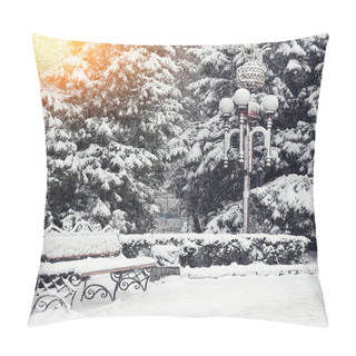 Personality  Snow-covered Trees In The City Park Pillow Covers