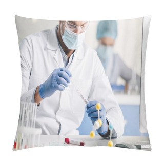 Personality  Selective Focus Of Genetic Consultant Doing Dna Test In Lab  Pillow Covers