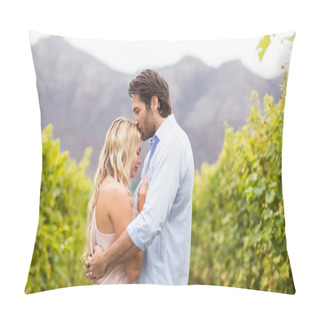 Personality  Young Happy Man Kissing Woman On The Forehead Pillow Covers