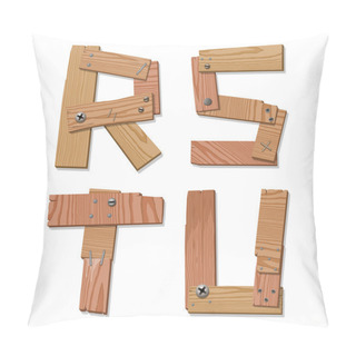 Personality  Rustic Wooden Font Alphabet Letters RSTU Pillow Covers