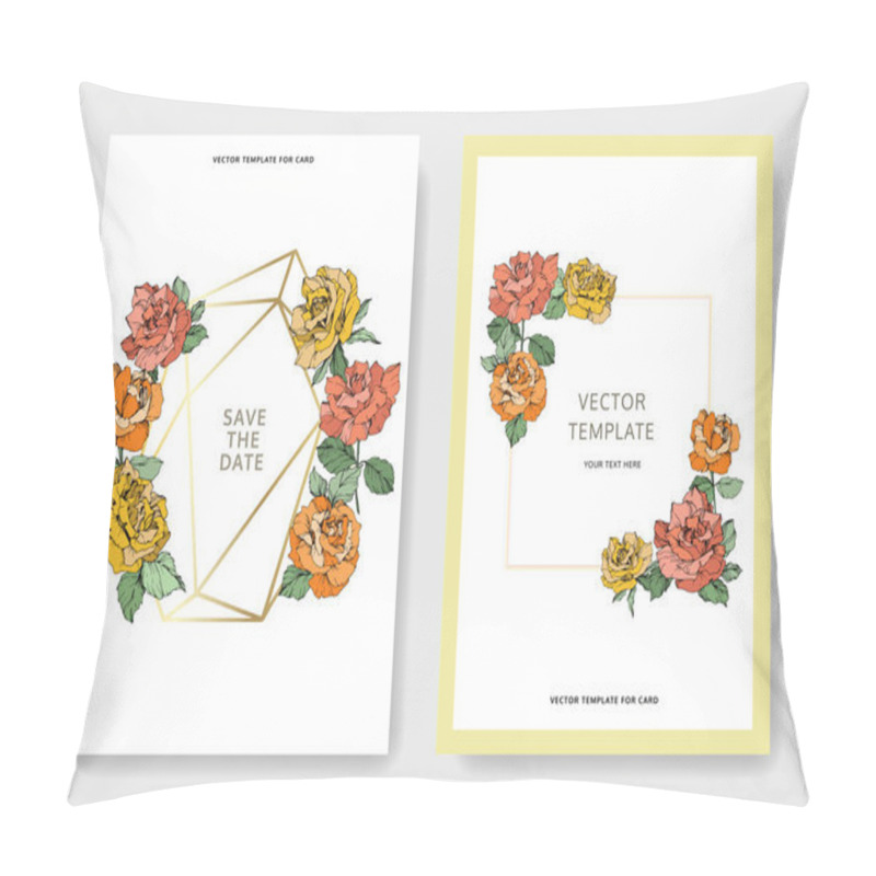 Personality  Vector rose flowers. Wedding cards with floral borders. Thank you, rsvp, invitation elegant cards illustration graphic set.  pillow covers
