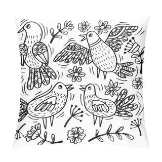 Personality  Set Doodle Of Funny Birds For Your Design Pillow Covers