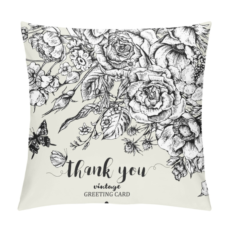 Personality  Vintage floral vector card with roses, anemones and butterfly pillow covers