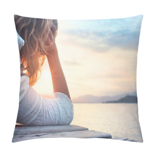 Personality  Melancholy Woman Observing The Sunset Pillow Covers