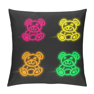 Personality  Bear Toy Four Color Glowing Neon Vector Icon Pillow Covers