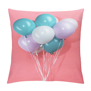 Personality  Colorful White, Blue And Purple Decorative Festive Balloons On Pink Background Pillow Covers