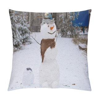Personality  Big Funny Real Snowman In Winter Setting Pillow Covers