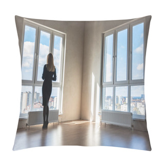 Personality  A Girl Looks Into Large Stained Glass Windows In An Empty Apartment Pillow Covers