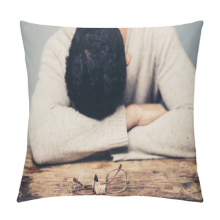 Personality  Sad Man With Broken Glasses Is In Despair Pillow Covers