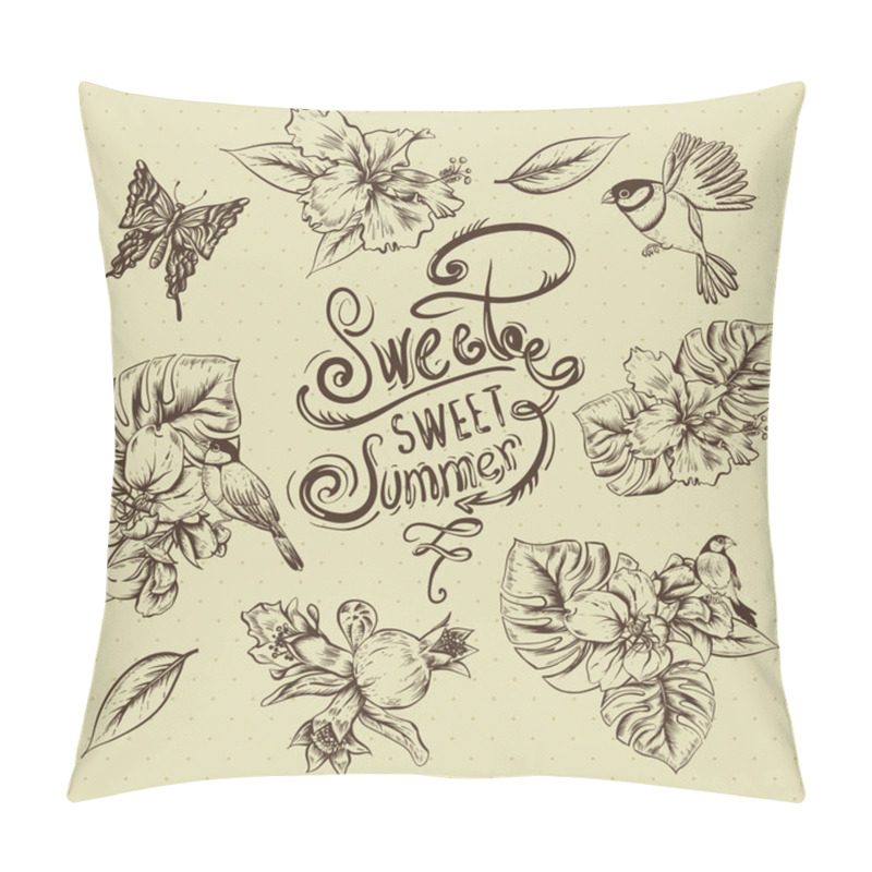 Personality  Vintage Monochrome Collection of Tropical Flowers, Butterfly pillow covers