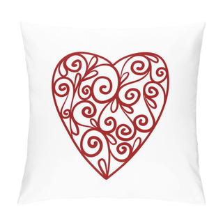 Personality  Decorative Red Heart Shape With Vintage Ornament For Design Element On White, Stock Vector Illustration  Pillow Covers