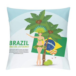 Personality  Brazil Rio De Janeiro Poster Garota Flag Coconut Palm Pillow Covers