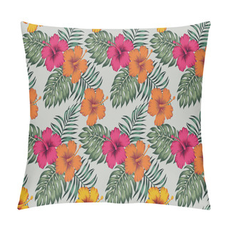 Personality  Tropical Seamless Pattern With Flowers Hibiscus Palm Monstera Le Pillow Covers