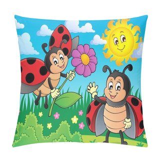 Personality  Happy Ladybugs On Meadow Image 1 Pillow Covers