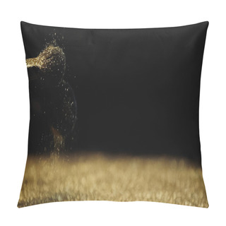 Personality  Cosmetic Brushes With Shiny Golden Sparkles On Black Background Pillow Covers